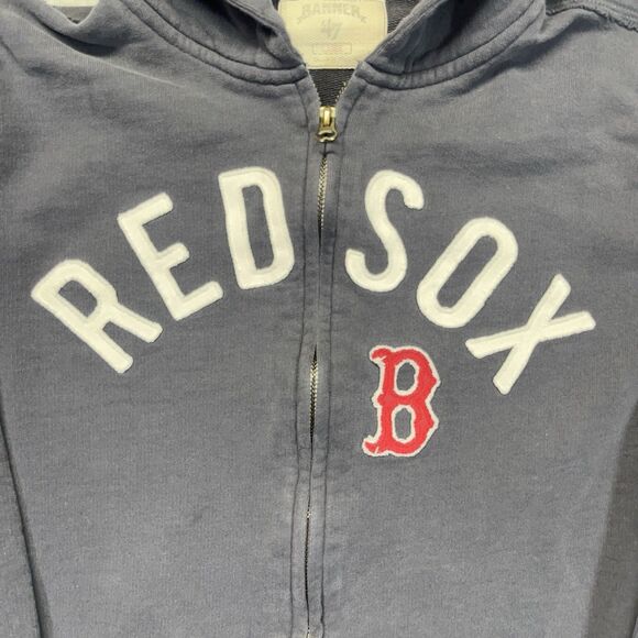 47 Brand Banner MLB Boston Red Sox Zip Up Hoodie Women’s Medium Blue Distressed - Picture 2 of 11
